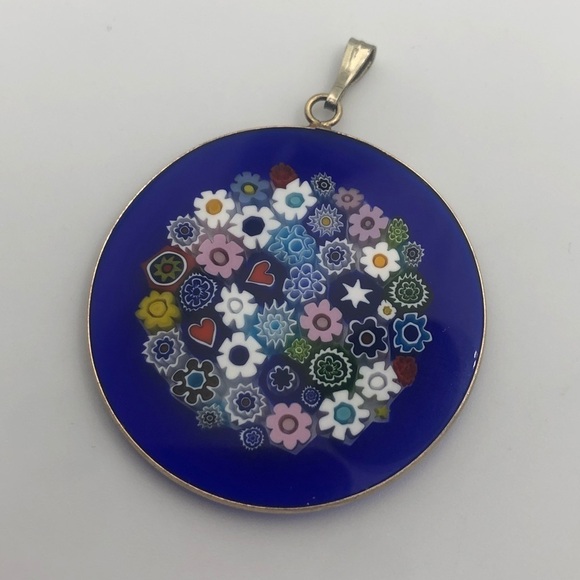 VTG Murano Millefiori Gold Tone 925 Pendant w 1/20 14k Gold Fill Chain 19” & 2” - Picture 5 of 12